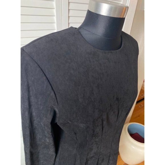 Vintage 1980s Suede-Look Long Sleeve Dress Shoulder Pads 10 - Picture 6 of 12
